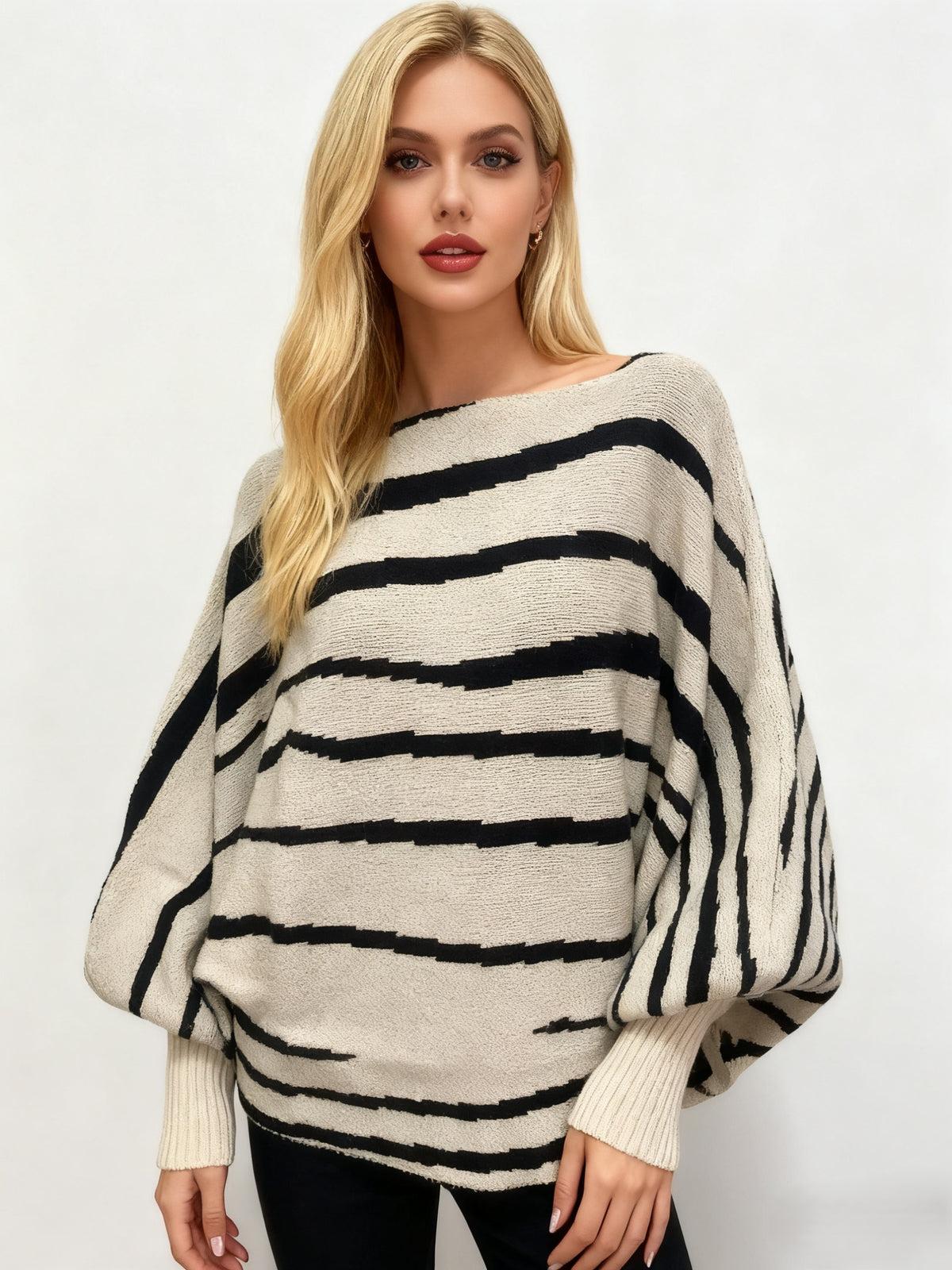 Zebra Stripe Off Shoulder Knit Sweater