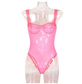 Floral Eyelash Lace Underwire High Cut Bodysuit