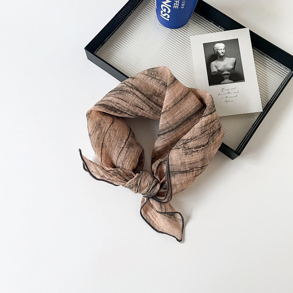 Crinkle Texture Painterly Square Scarf - Orange
