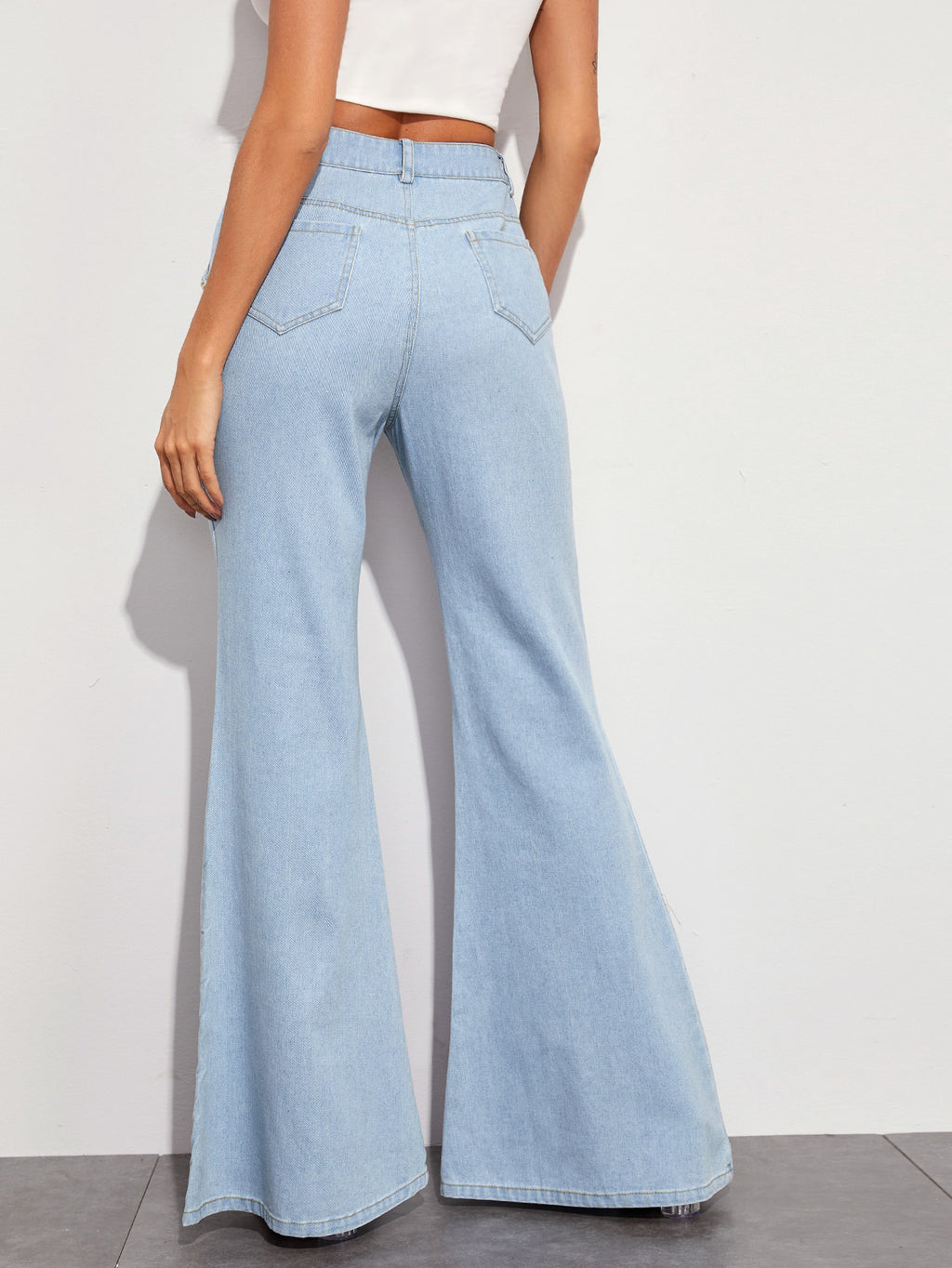 Button Fly High Waist Flared Jeans - Blue - 2