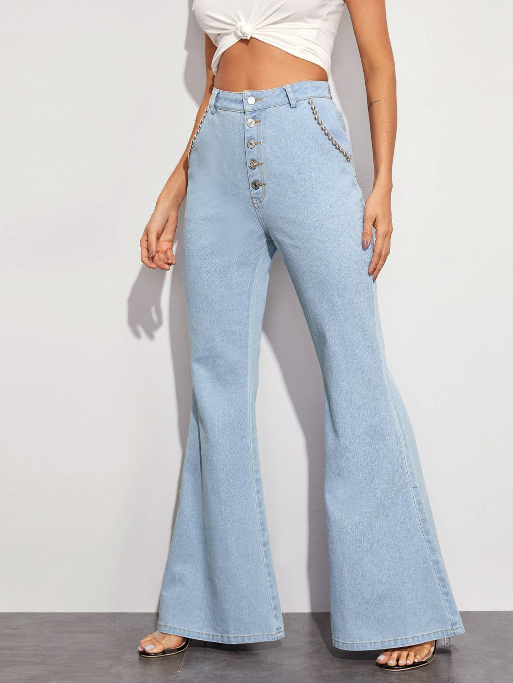 Button Fly High Waist Flared Jeans