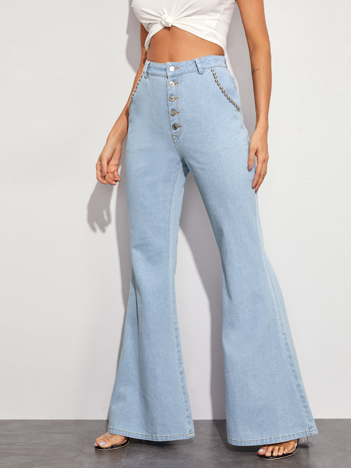 Button Fly High Waist Flared Jeans - view 1