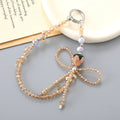 Crystal Beaded Bow Charm Keychain - Brown