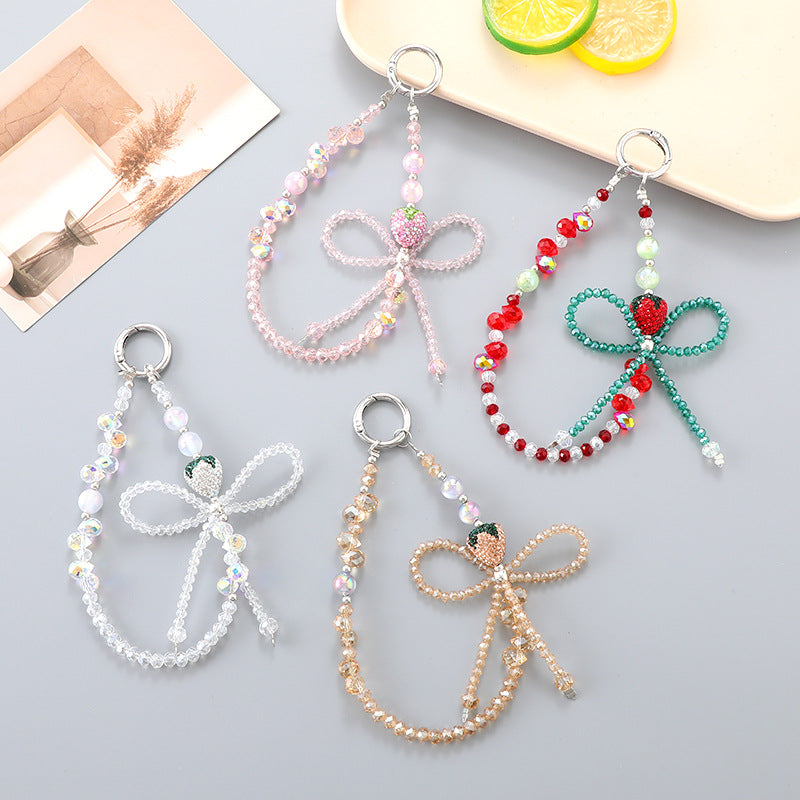 Crystal Beaded Bow Charm Keychain