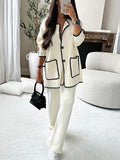 Contrast Trim Longline Jacket And Pants Set - White