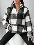 Half Zip Sherpa Fleece Stand Collar Pullover - Black