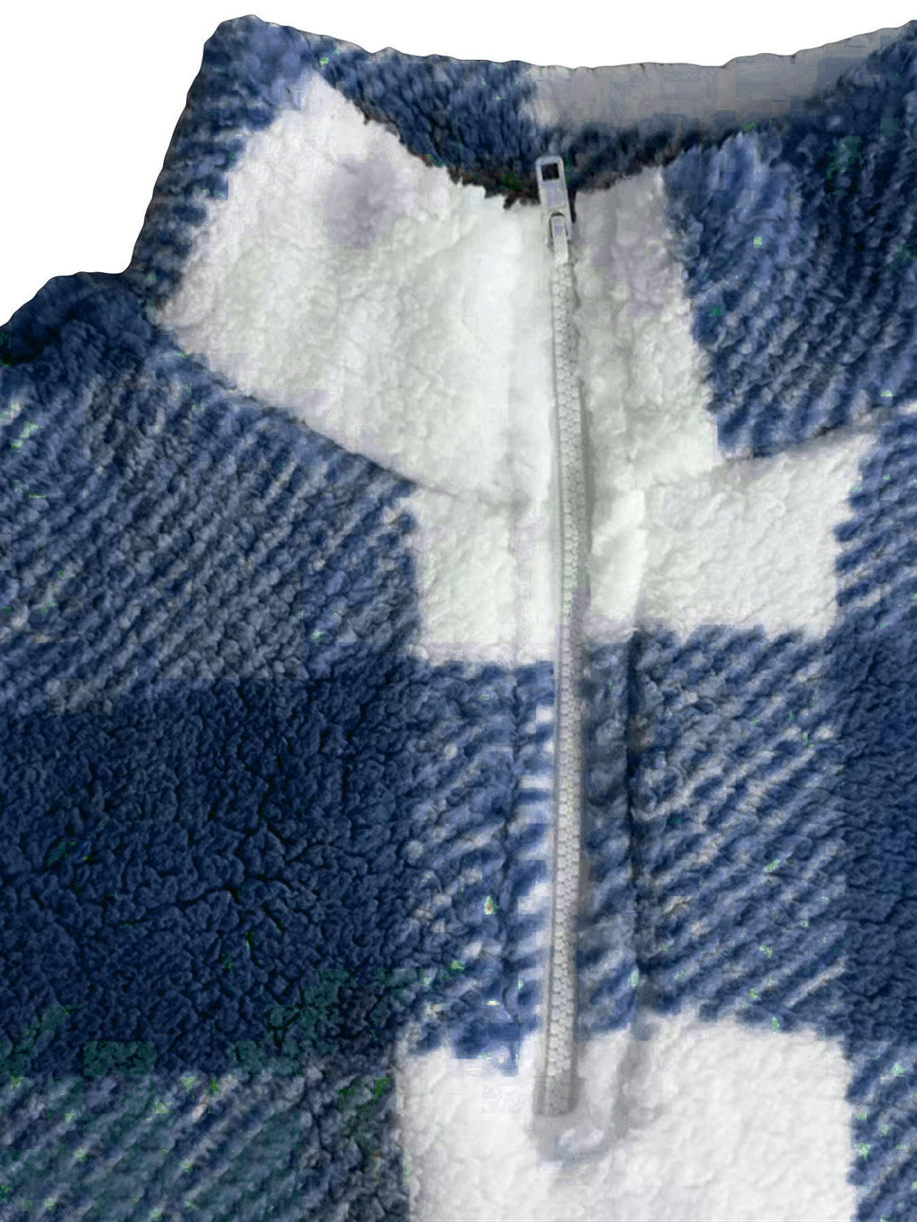 Half Zip Sherpa Fleece Stand Collar Pullover - Blue - 1