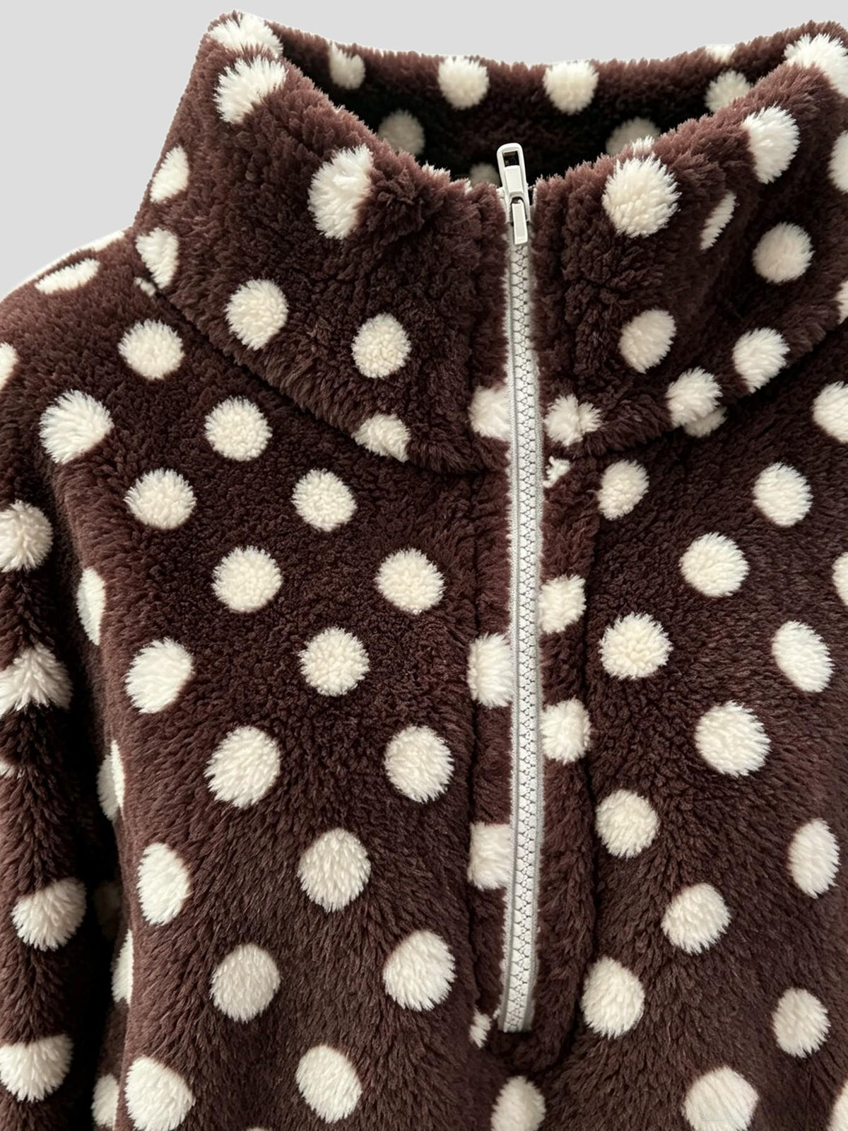 Half Zip Sherpa Fleece Stand Collar Pullover - Coffee - 2