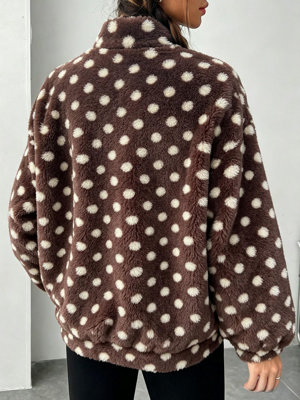 Half Zip Sherpa Fleece Stand Collar Pullover - Coffee - 6