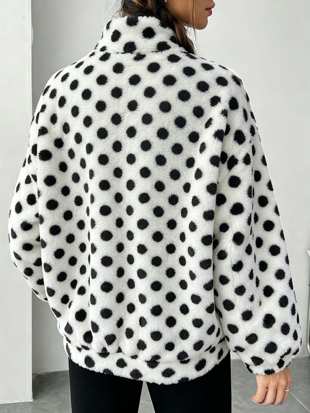Half Zip Sherpa Fleece Stand Collar Pullover - White - 1