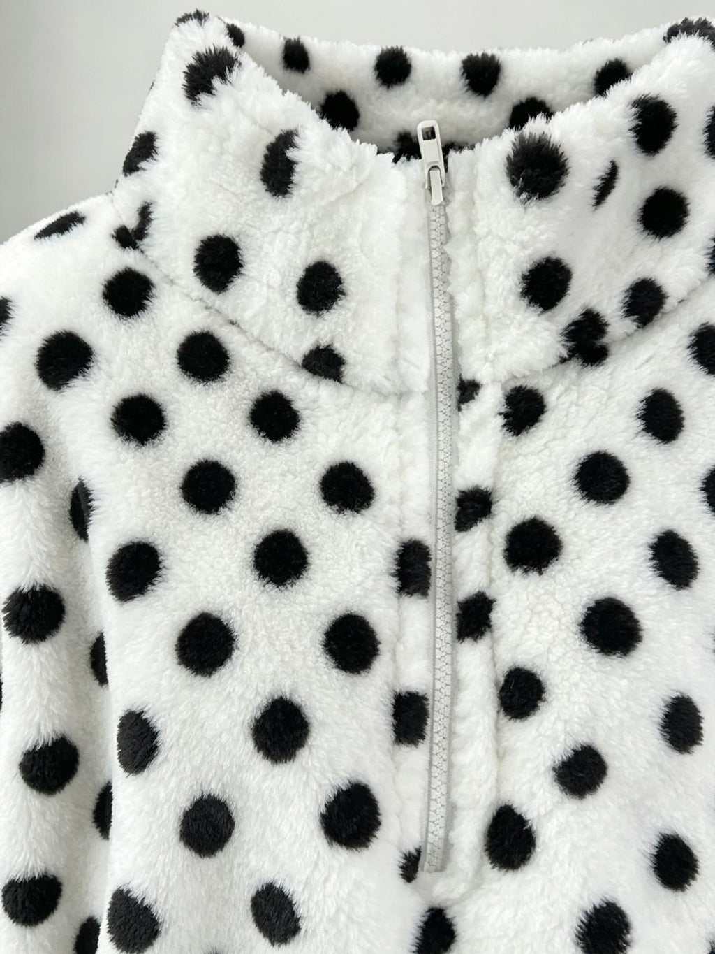 Half Zip Sherpa Fleece Stand Collar Pullover - White - 3