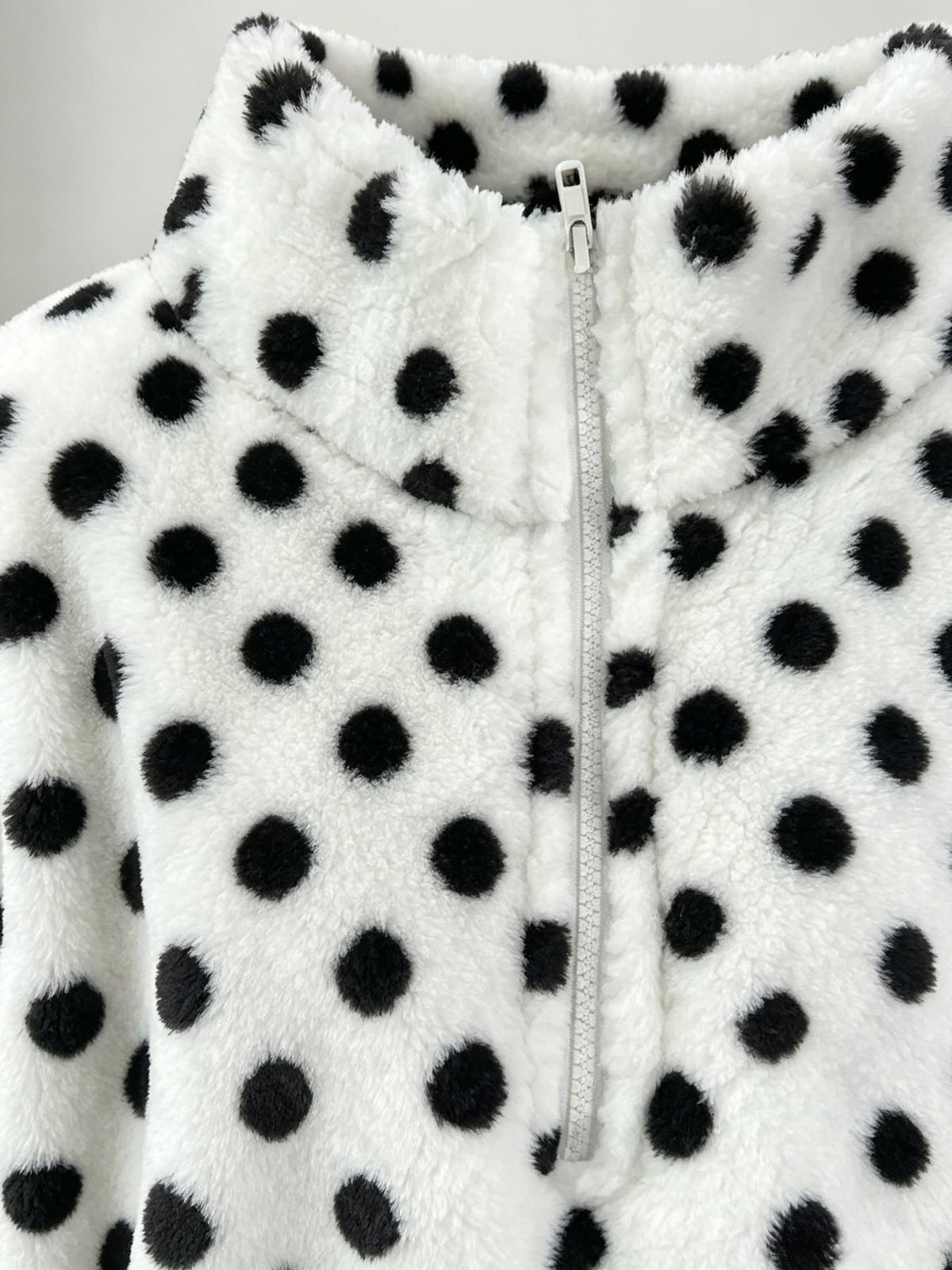Half Zip Sherpa Fleece Stand Collar Pullover - White - 3