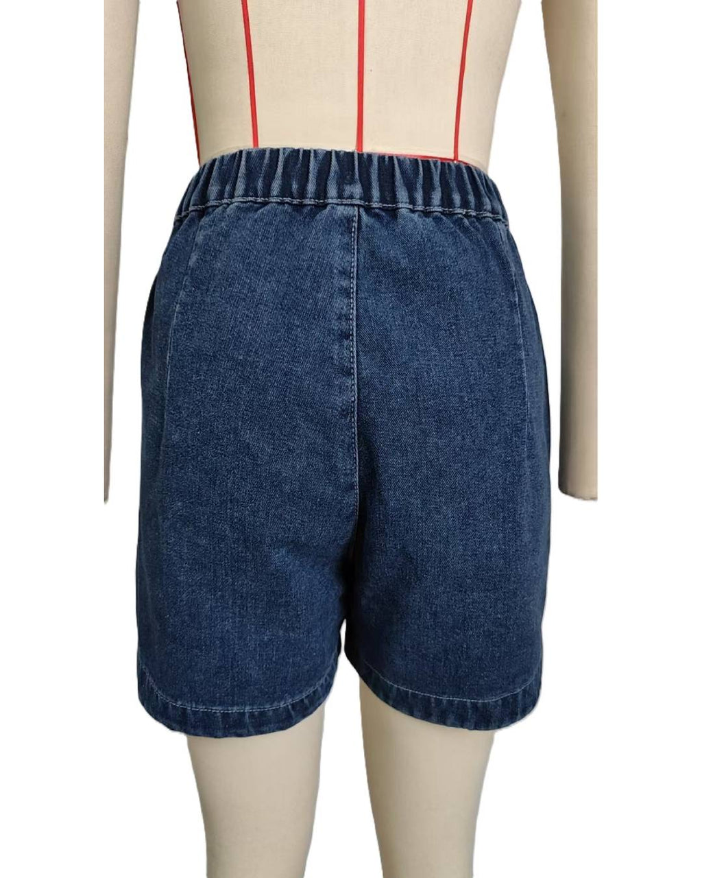 Collarless Denim Waistcoat And Shorts Set - Blue_S - 1