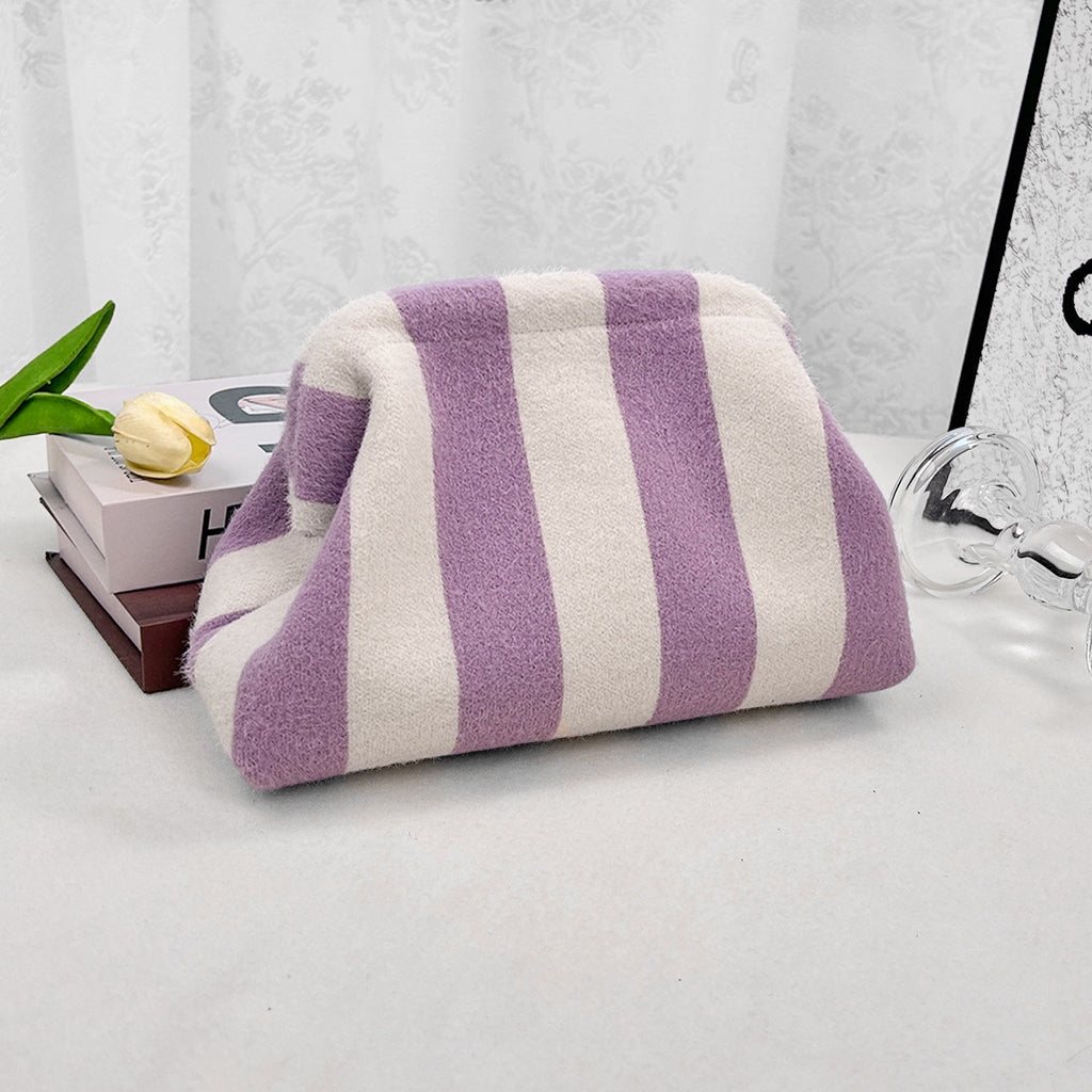 Wide Stripe Plush Knit Clutch Purse - Purple