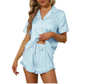 Piped Satin Short Sleeve Pajama Set - Blue