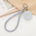 Faux Fur Pom Wristlet Keychain With Glitter Cord - LightBlue
