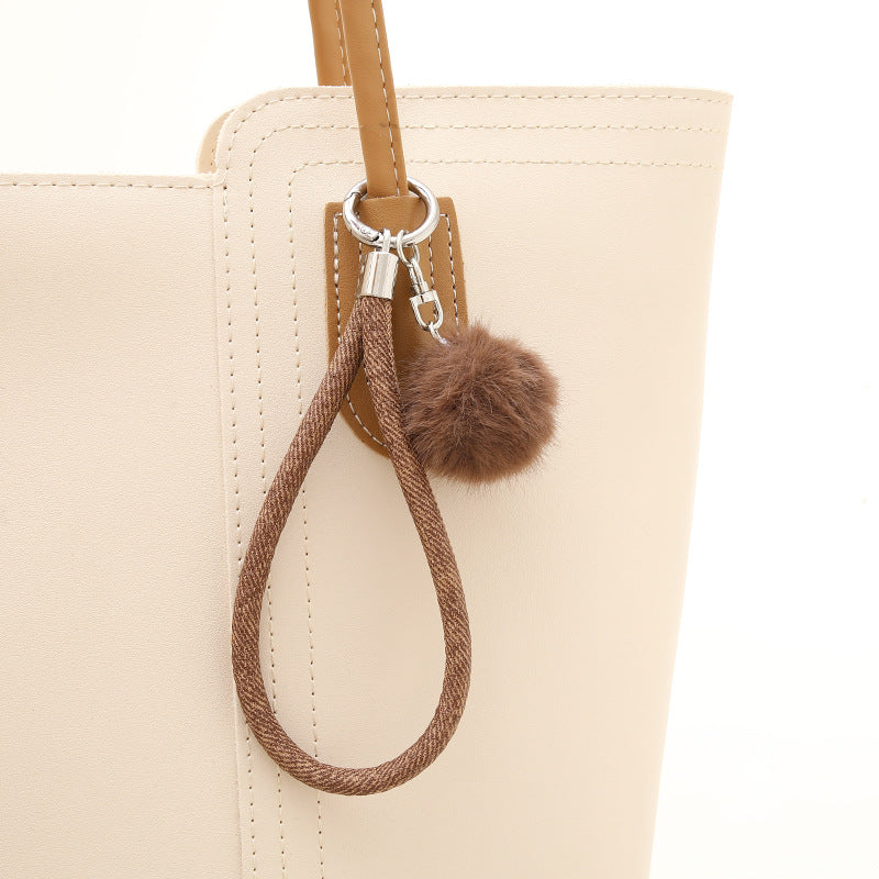 Faux Fur Pom Wristlet Keychain With Glitter Cord - view 1