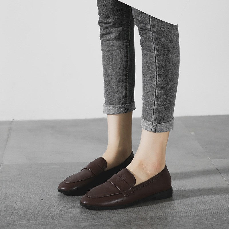 Classic Penny Loafers with Low Block Heel