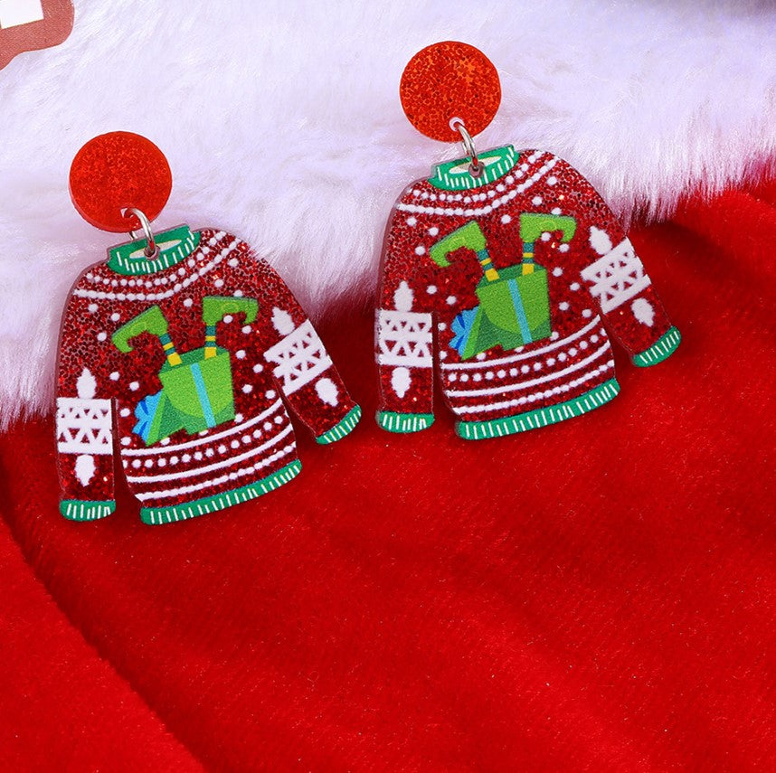 Ugly Sweater Acrylic Dangle Earrings - Boots