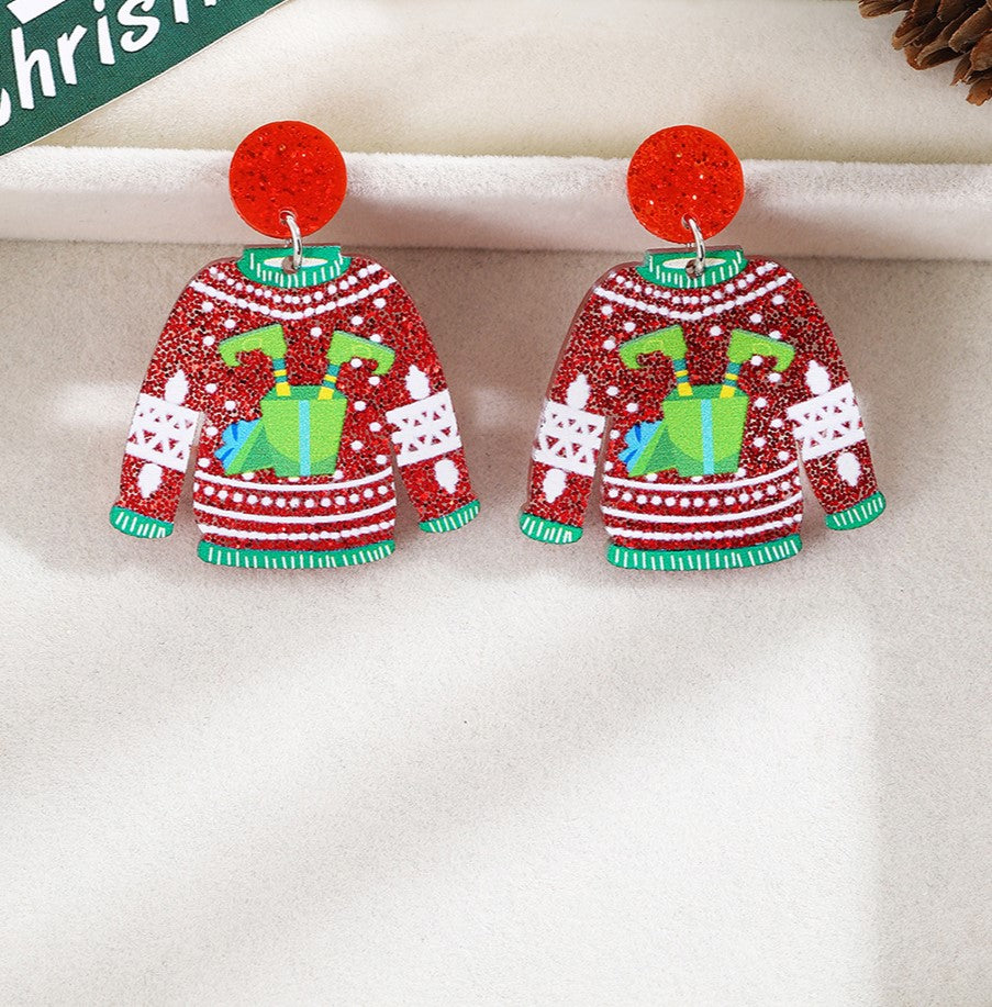 Ugly Sweater Acrylic Dangle Earrings - Boots - 1