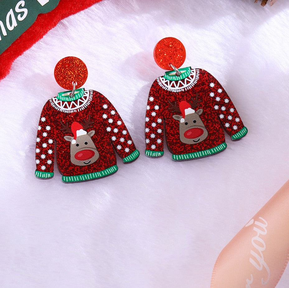 Ugly Sweater Acrylic Dangle Earrings - Elk - 2