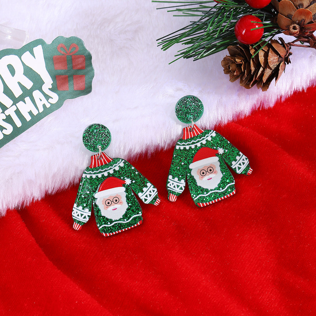Ugly Sweater Acrylic Dangle Earrings - Santa - 1