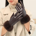 Touchscreen Gloves With Plush Fur Cuffs - Coffee