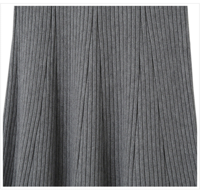 Ribbed Knit Flared Midi Skirt - Grey - 2