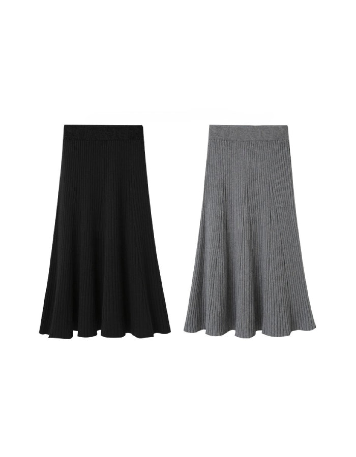 Ribbed Knit Flared Midi Skirt - view 1