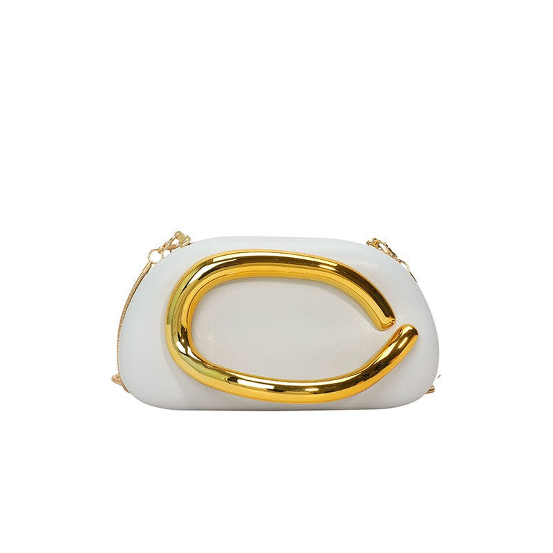 Curved Handle Pillow Clutch With Chain Strap