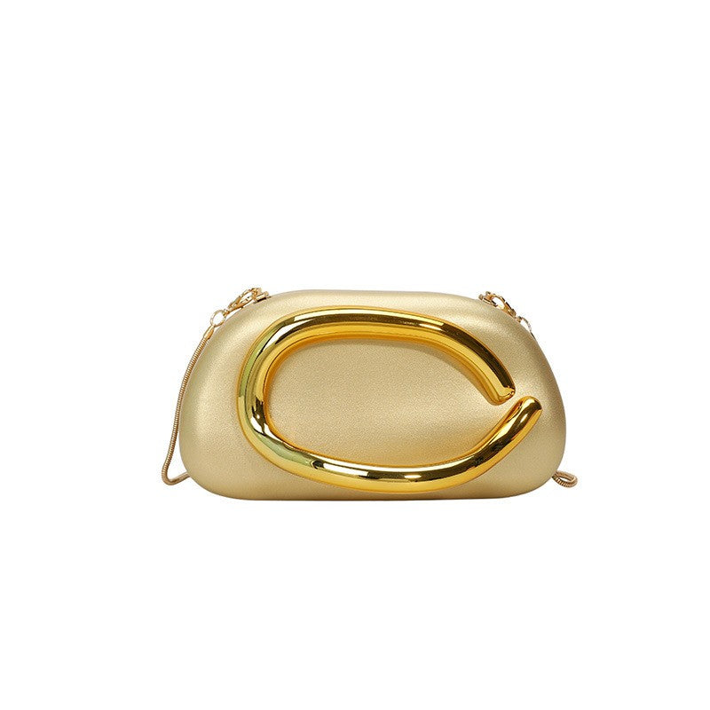 Curved Handle Pillow Clutch With Chain Strap