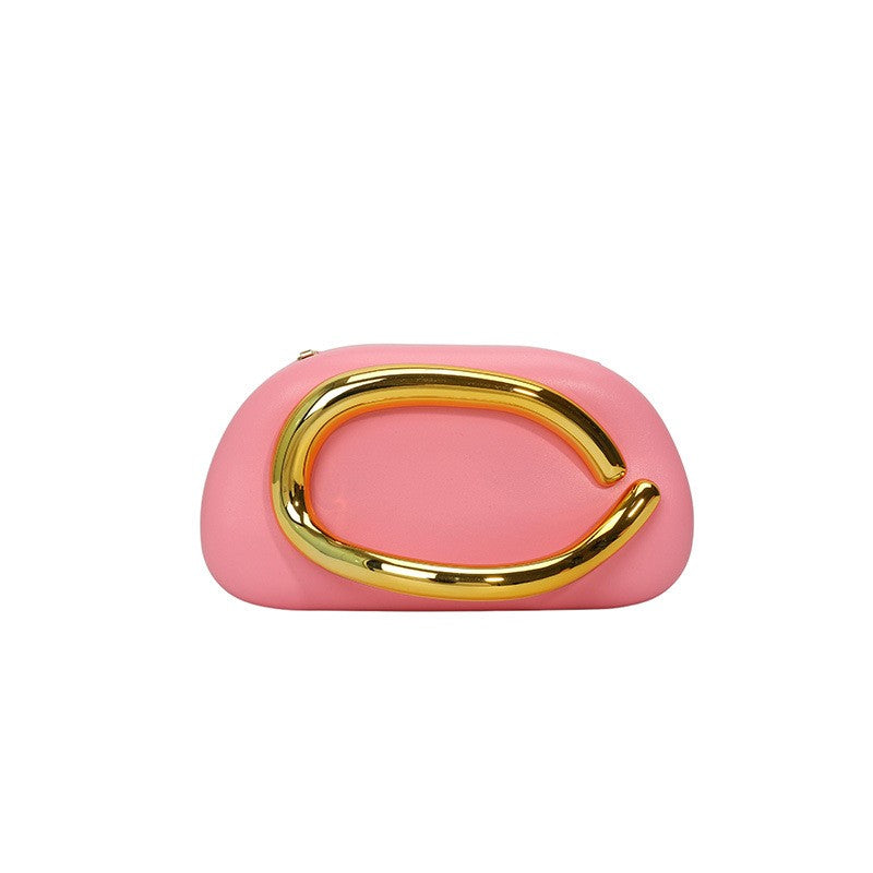 Curved Handle Pillow Clutch With Chain Strap