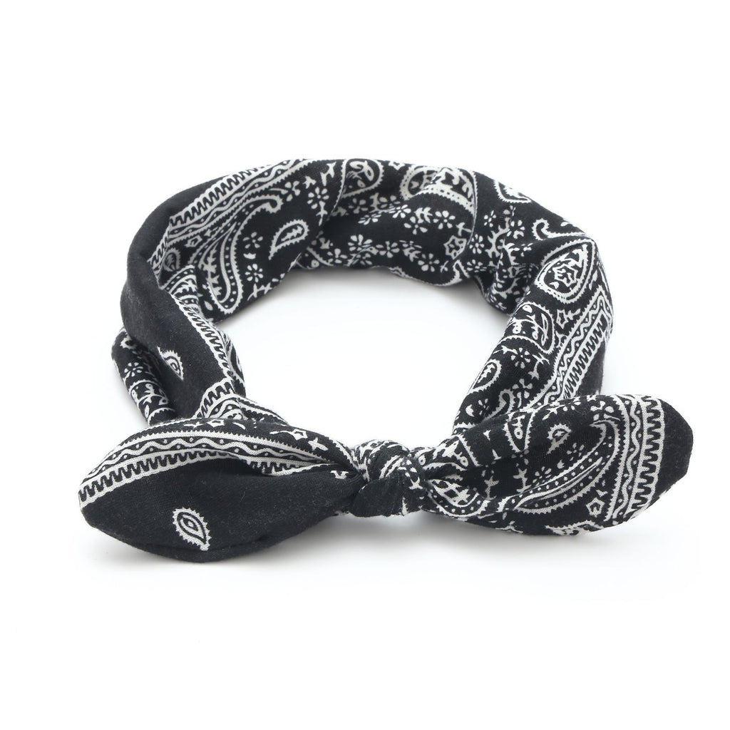 Paisley Bandana Knotted Bow Headband - Black