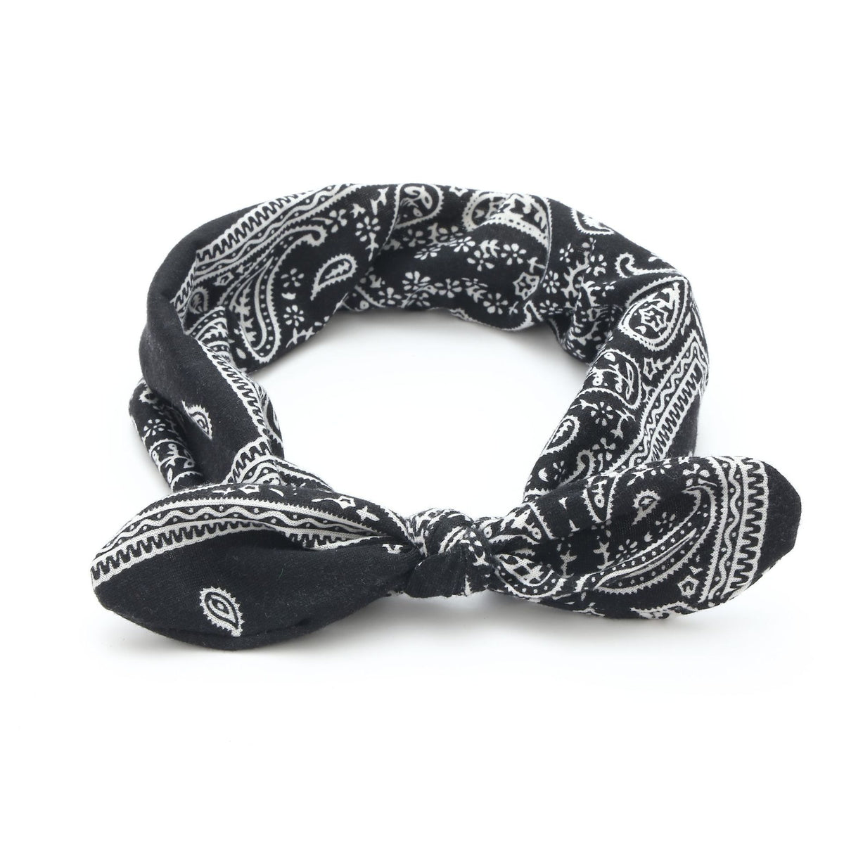 Paisley Bandana Knotted Bow Headband - Black