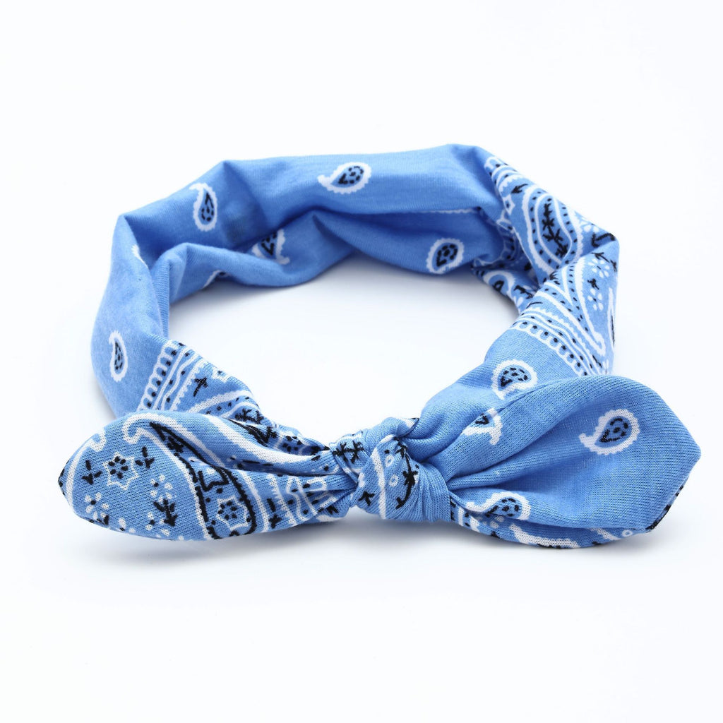 Paisley Bandana Knotted Bow Headband - Blue
