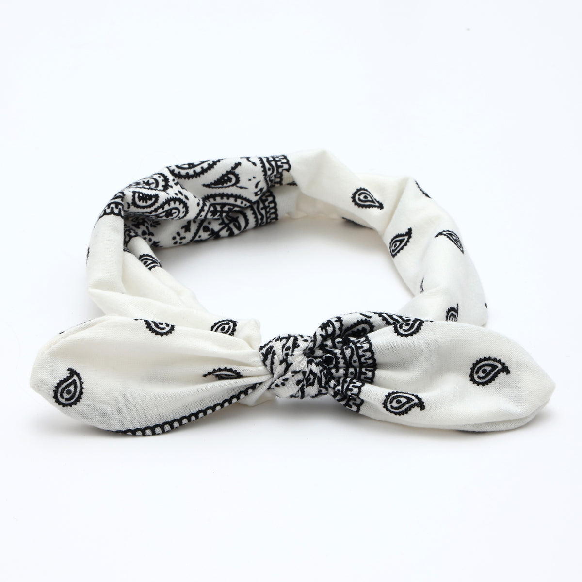Paisley Bandana Knotted Bow Headband - White