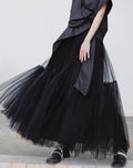 Tiered Tulle Mesh Long Skirt - Black