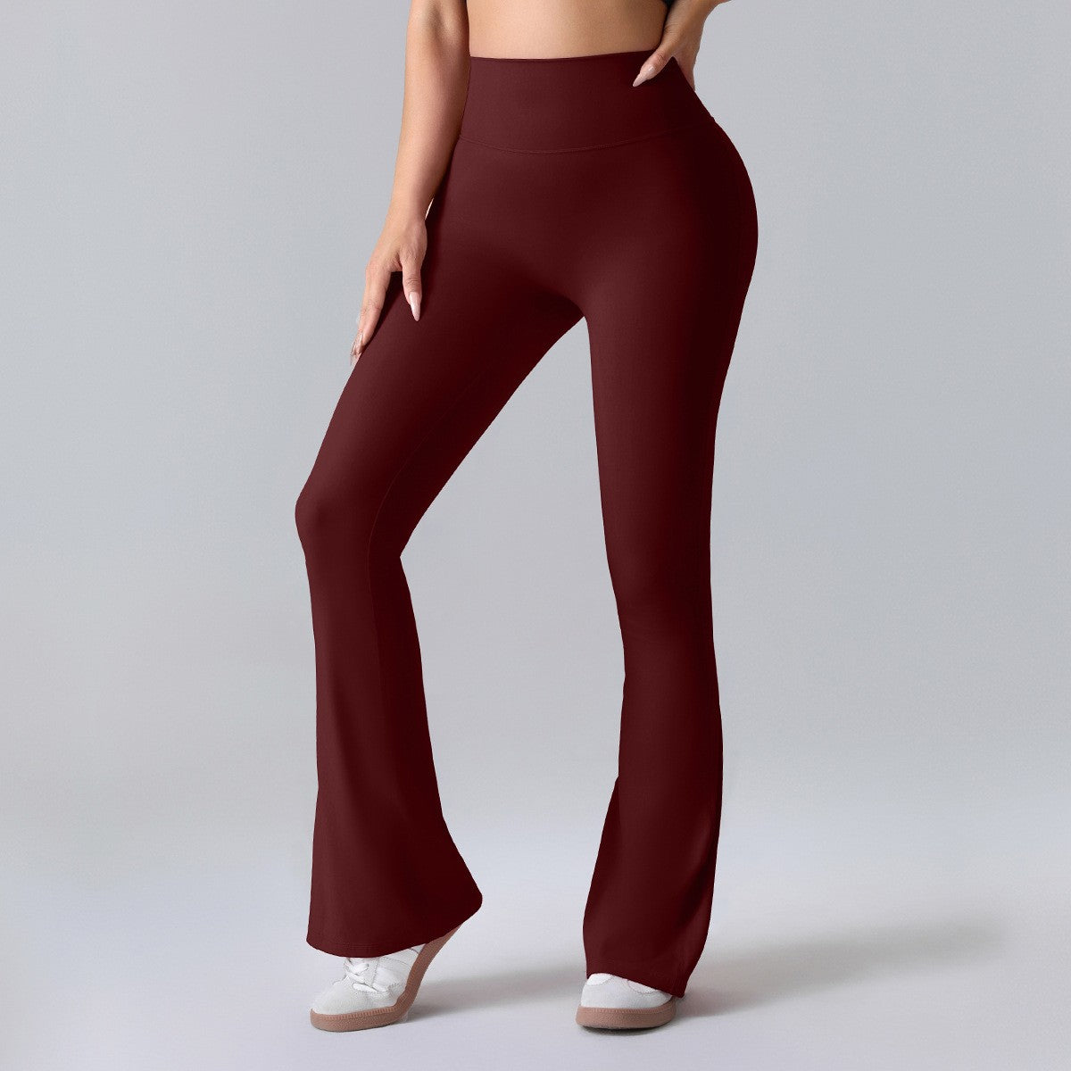 Scrunch V-Back High Waist Flare Yoga Leggings - Burgundy