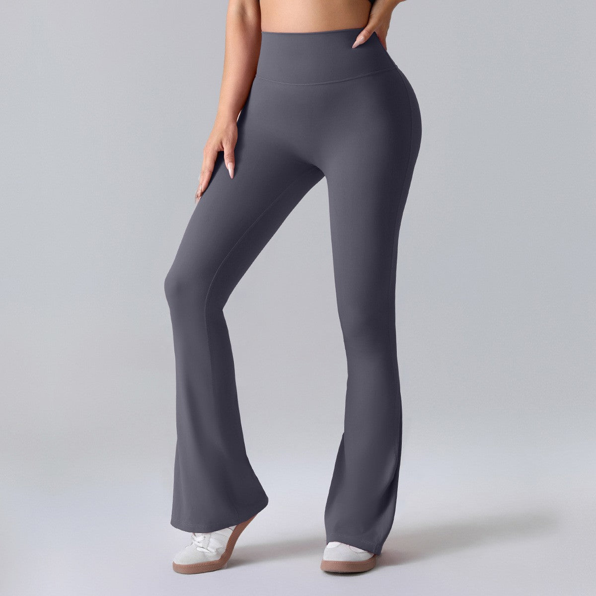 Scrunch V-Back High Waist Flare Yoga Leggings - Charcoal Grey