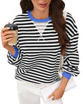 Contrast Rib Striped Drop Shoulder Sweatshirt - BlackWhite