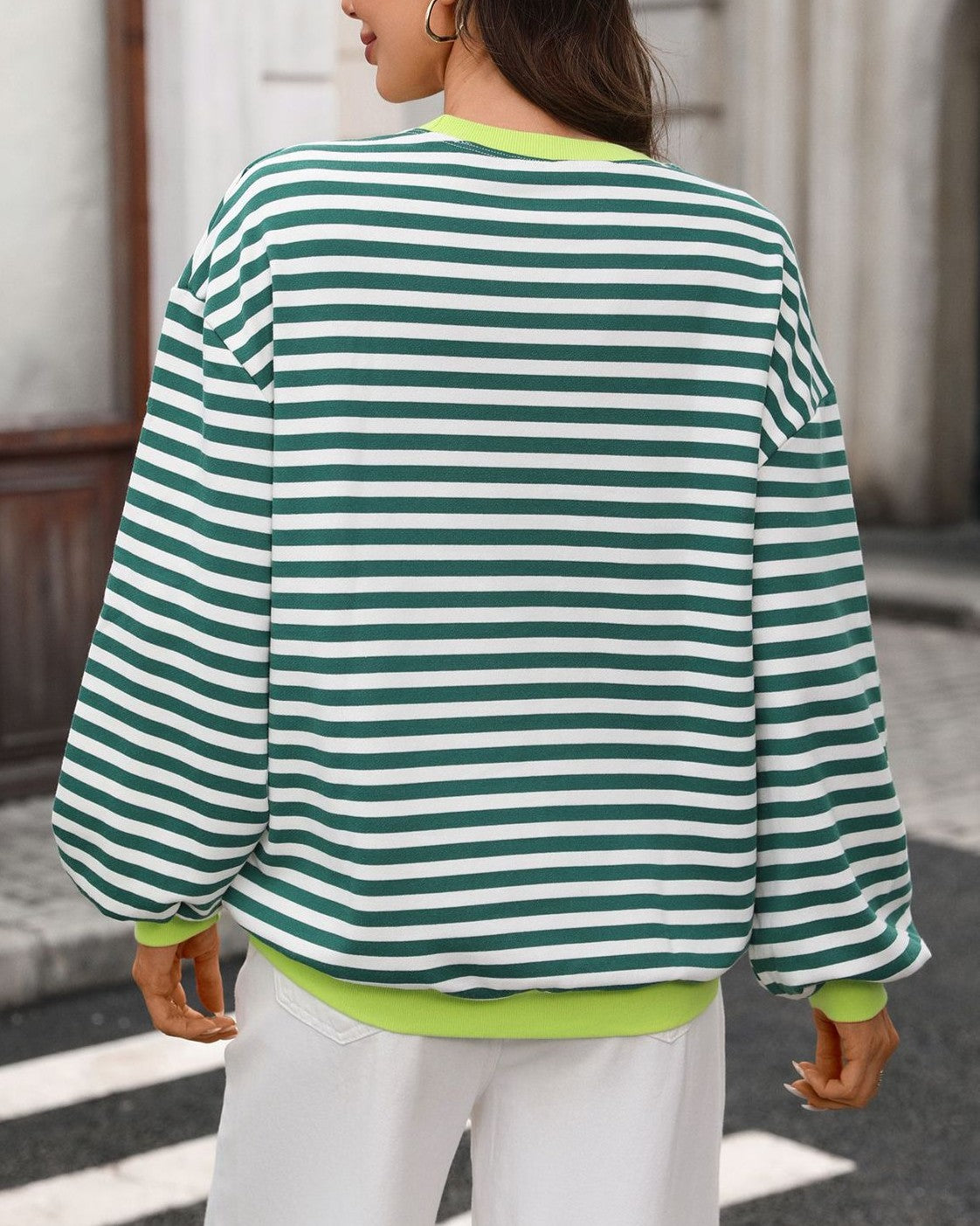 Contrast Rib Striped Drop Shoulder Sweatshirt - view 1