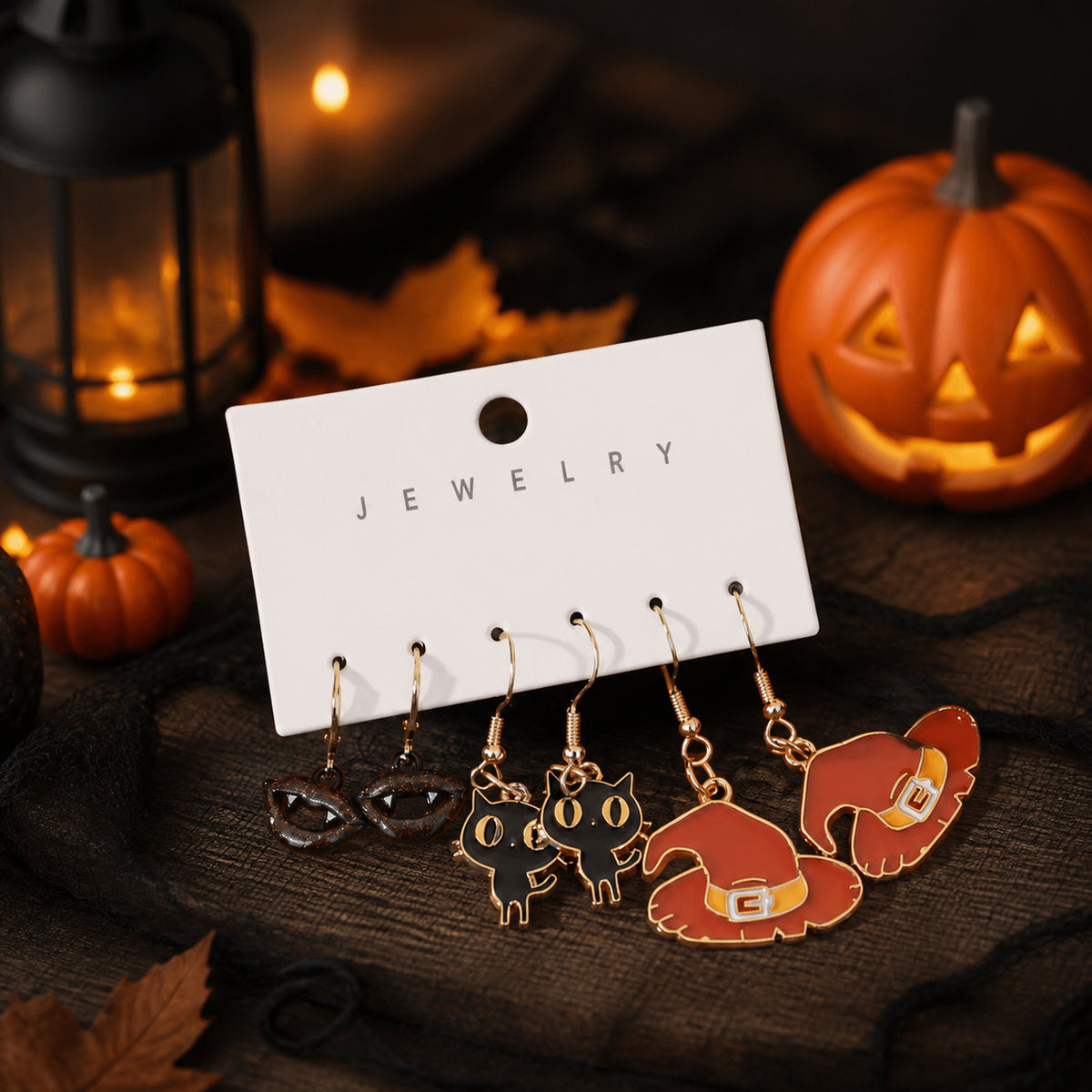 Halloween Charm Dangle Earring Set Of Three Pairs - NO-1