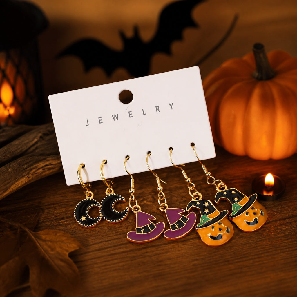 Halloween Charm Dangle Earring Set Of Three Pairs - NO-2