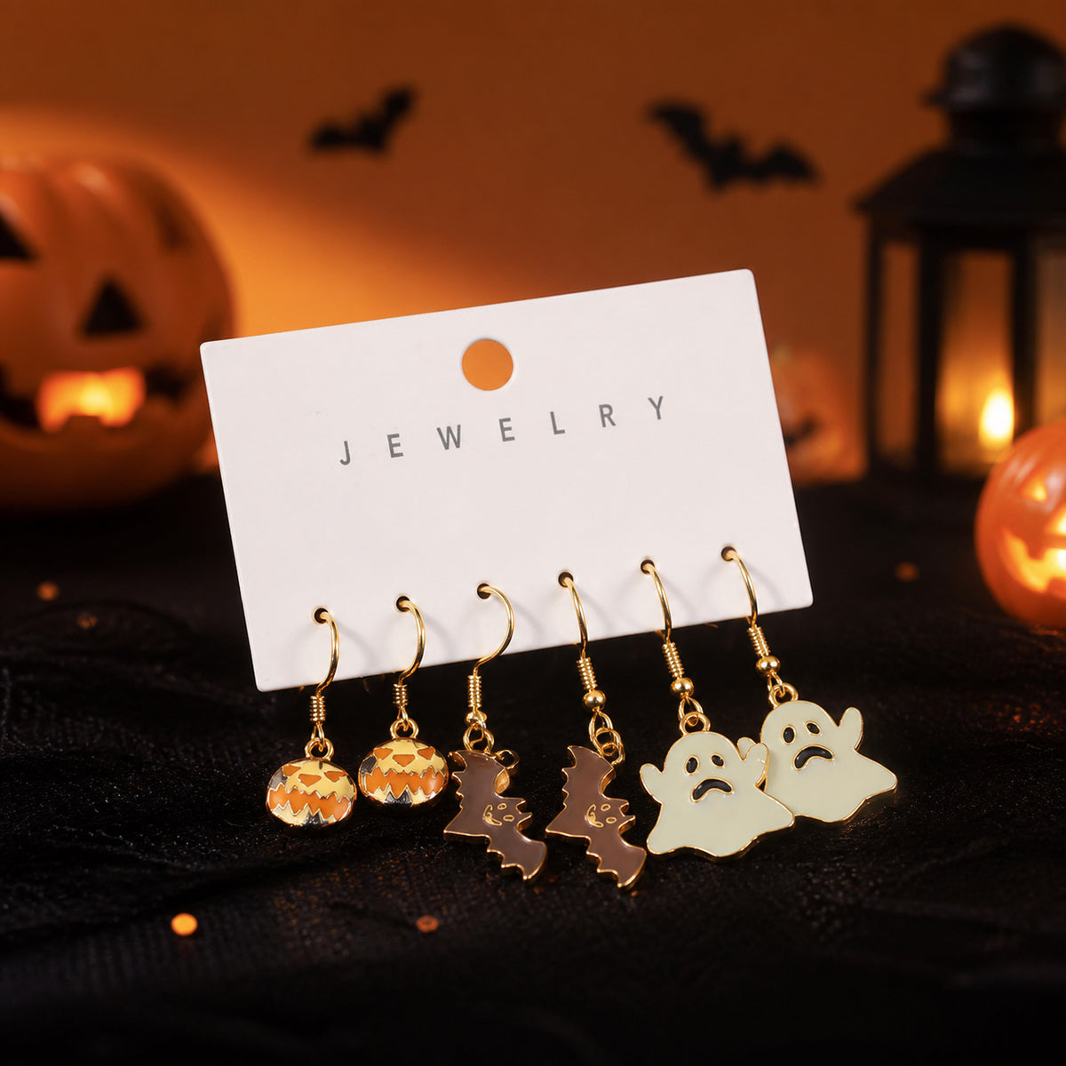 Halloween Charm Dangle Earring Set Of Three Pairs - NO-3