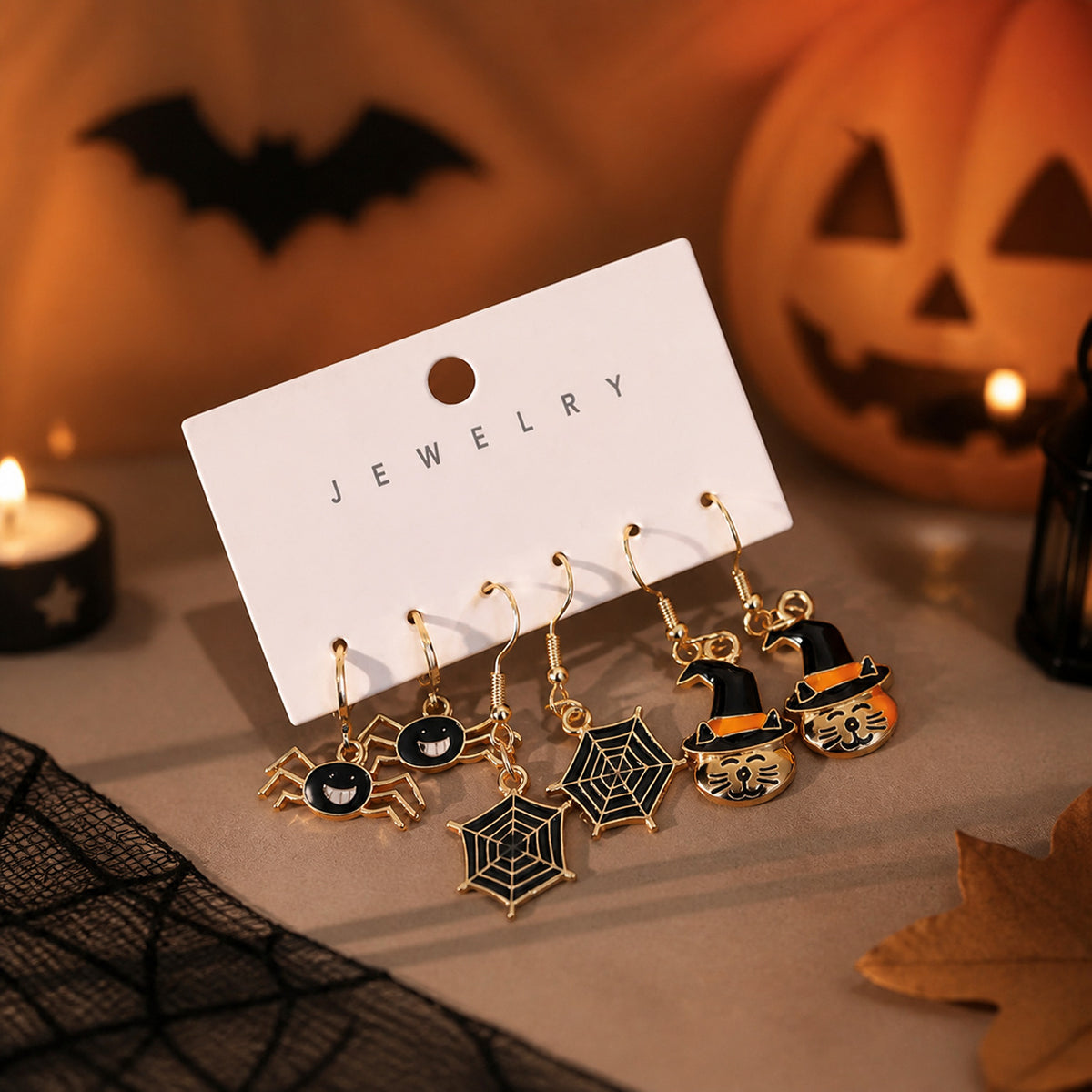 Halloween Charm Dangle Earring Set Of Three Pairs - NO-4