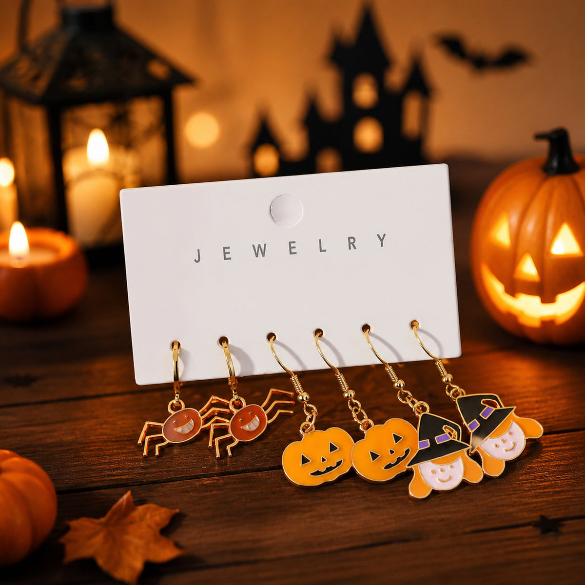 Halloween Charm Dangle Earring Set Of Three Pairs - NO-5