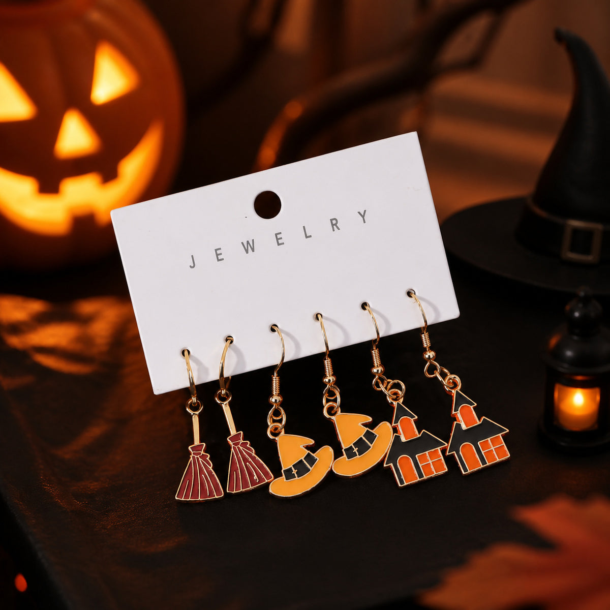 Halloween Charm Dangle Earring Set Of Three Pairs - NO-6