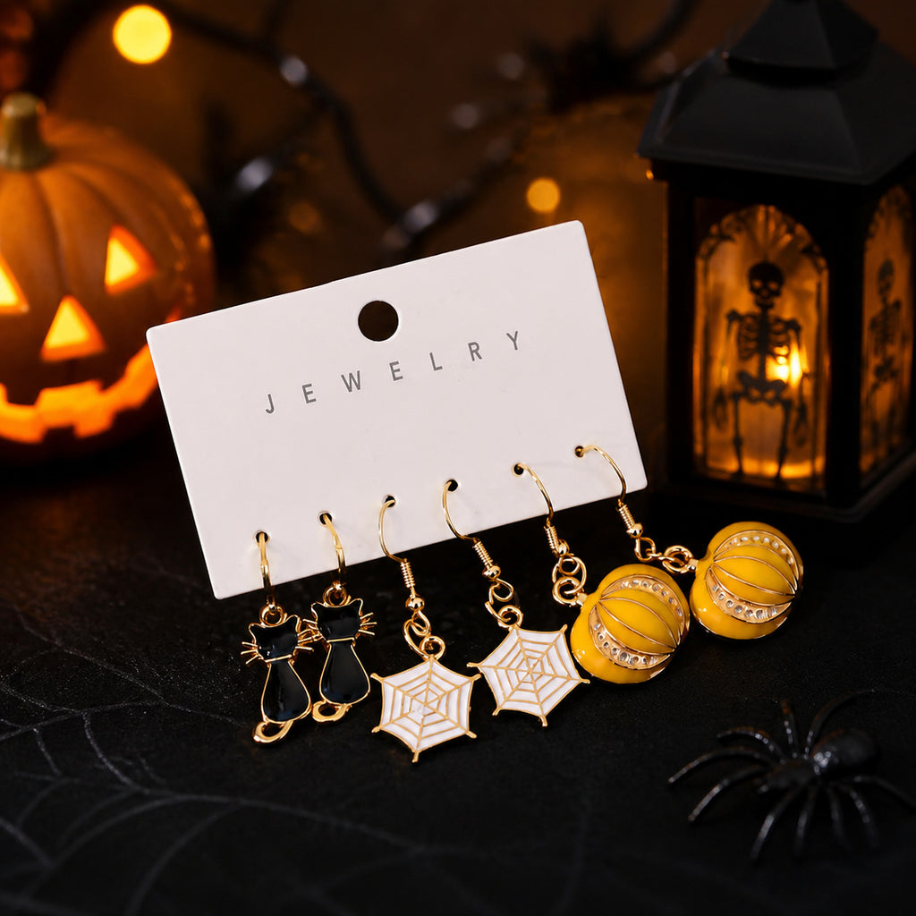 Halloween Charm Dangle Earring Set Of Three Pairs - NO-7