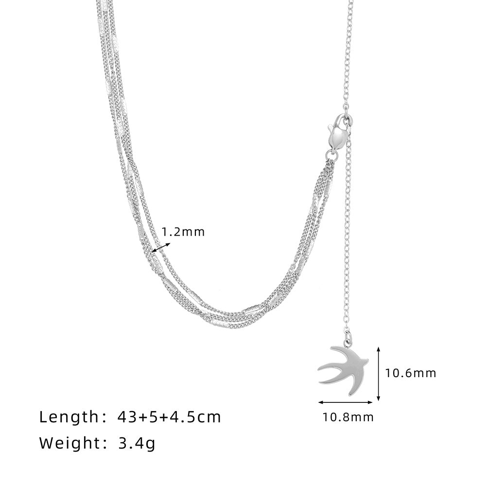 Swallow Charm Layered Drop Chain Necklace - Silvery - 1