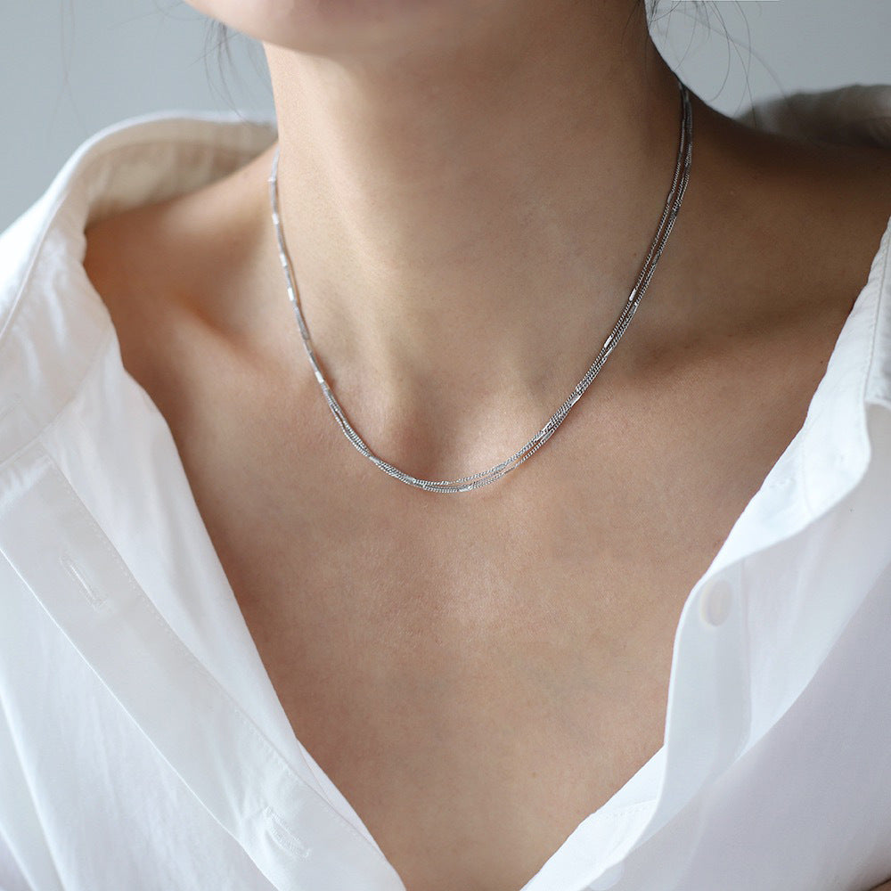 Swallow Charm Layered Drop Chain Necklace - Silvery - 3